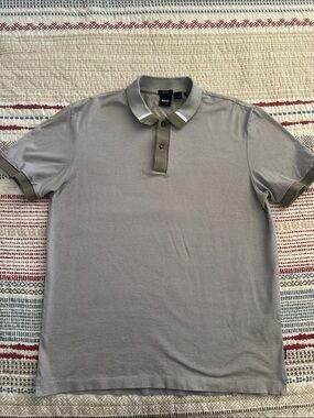Boss Men's Light Gray Polo with Olive Trim